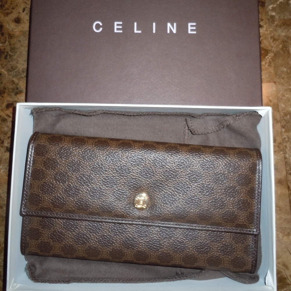 CELINE Logos Macadam Pattern Long Bifold Wallet